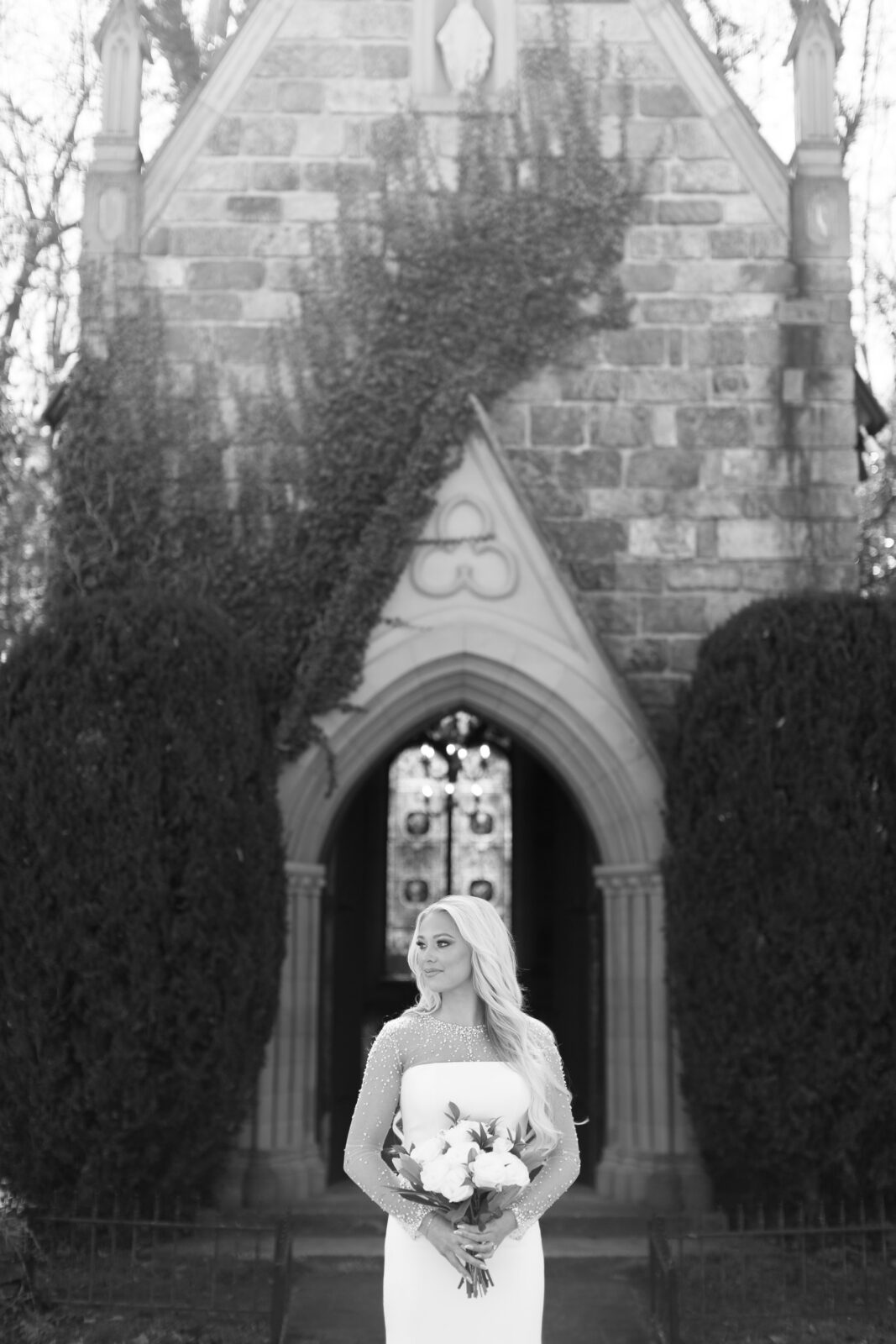 Grace wearing a diamond-accented wedding dress during her spring bridal session